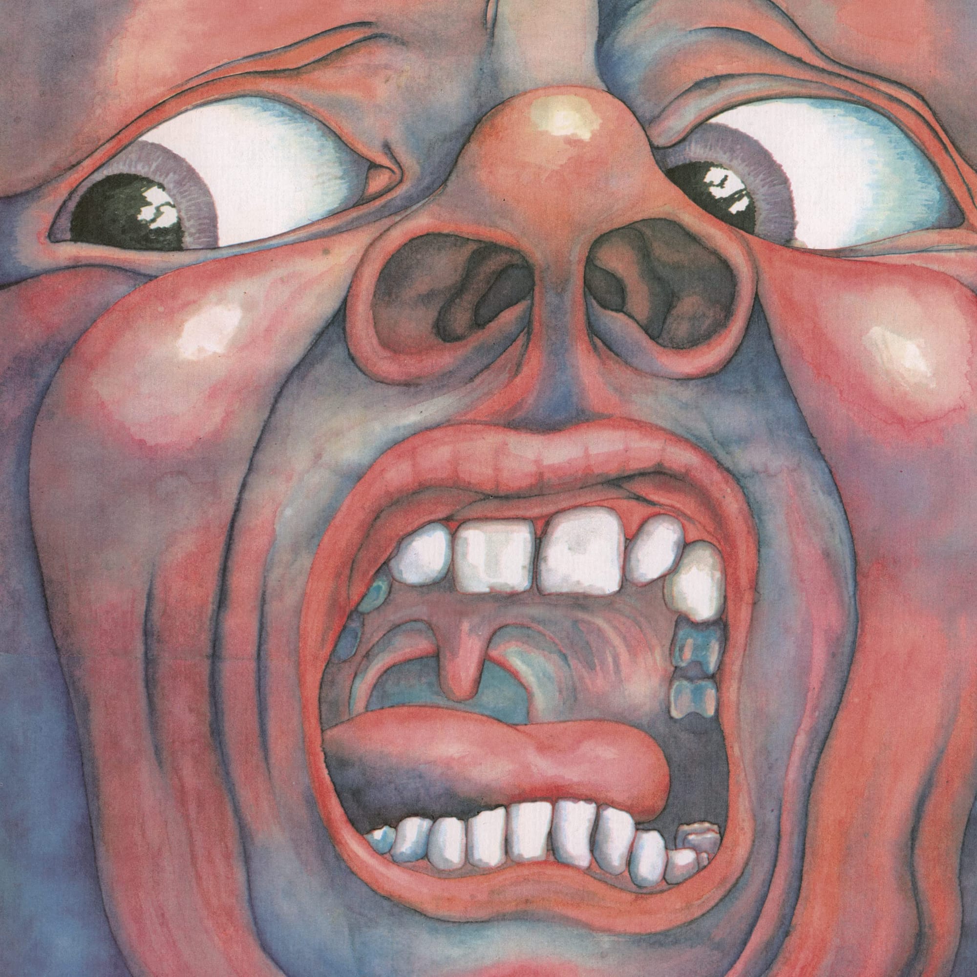 Giant screaming face painted by Barry Godber on the cover of King Crimson's debut album.